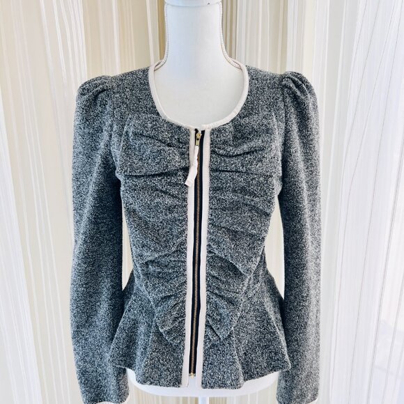 Elevenses Size 4 Women's Gray Ruffle Tweed Jacket Anthropologie - Picture 3 of 7